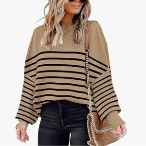 Womens Sweaters Crewneck Batwing Sleeve Side Split Oversized Pullover Sweater